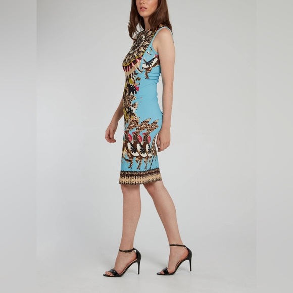ROBERTO CAVALLI Blue Printed Rear Zip Sheath Dress (3) - Picture 3 of 10